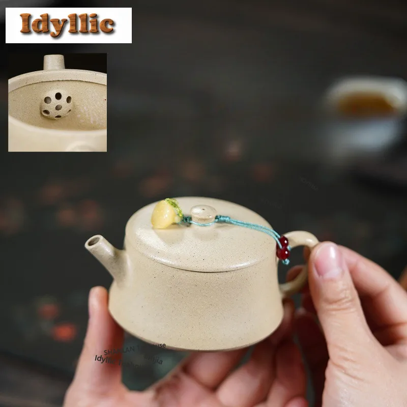 130ml Authentic Yixing Purple Clay Teapots Handmade Cloud Pillar Pot Raw Ore Benshan Green Mud Kettle Zisha Tea Set Tea Services