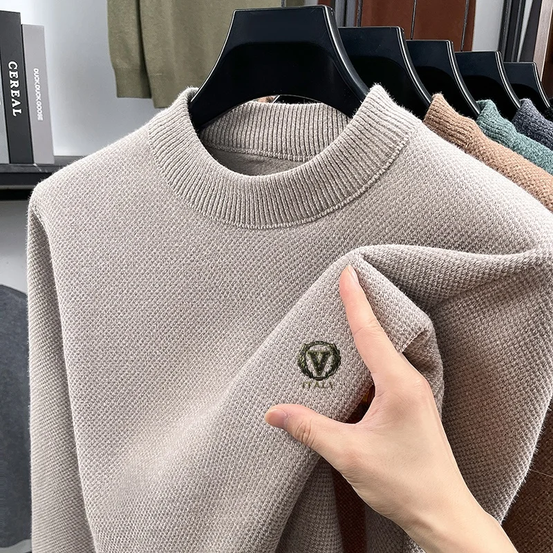 

Hot Sales Winter New Arrival Men's O-Neck Knitwear Luxury Quality Solid Color Print Thicken Soft Warm Versatile Commute Menswear