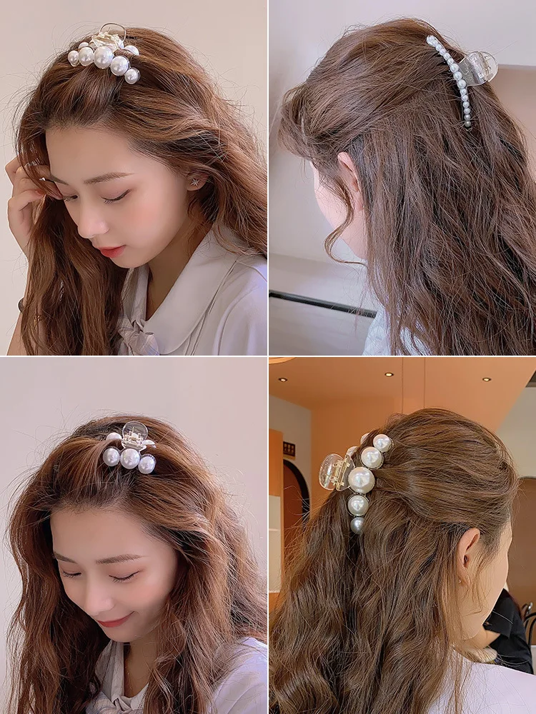 Pearl hairpin hair grab hairpin back head small grab clip female summer hair clip headgear Korean hair accessories shark clip