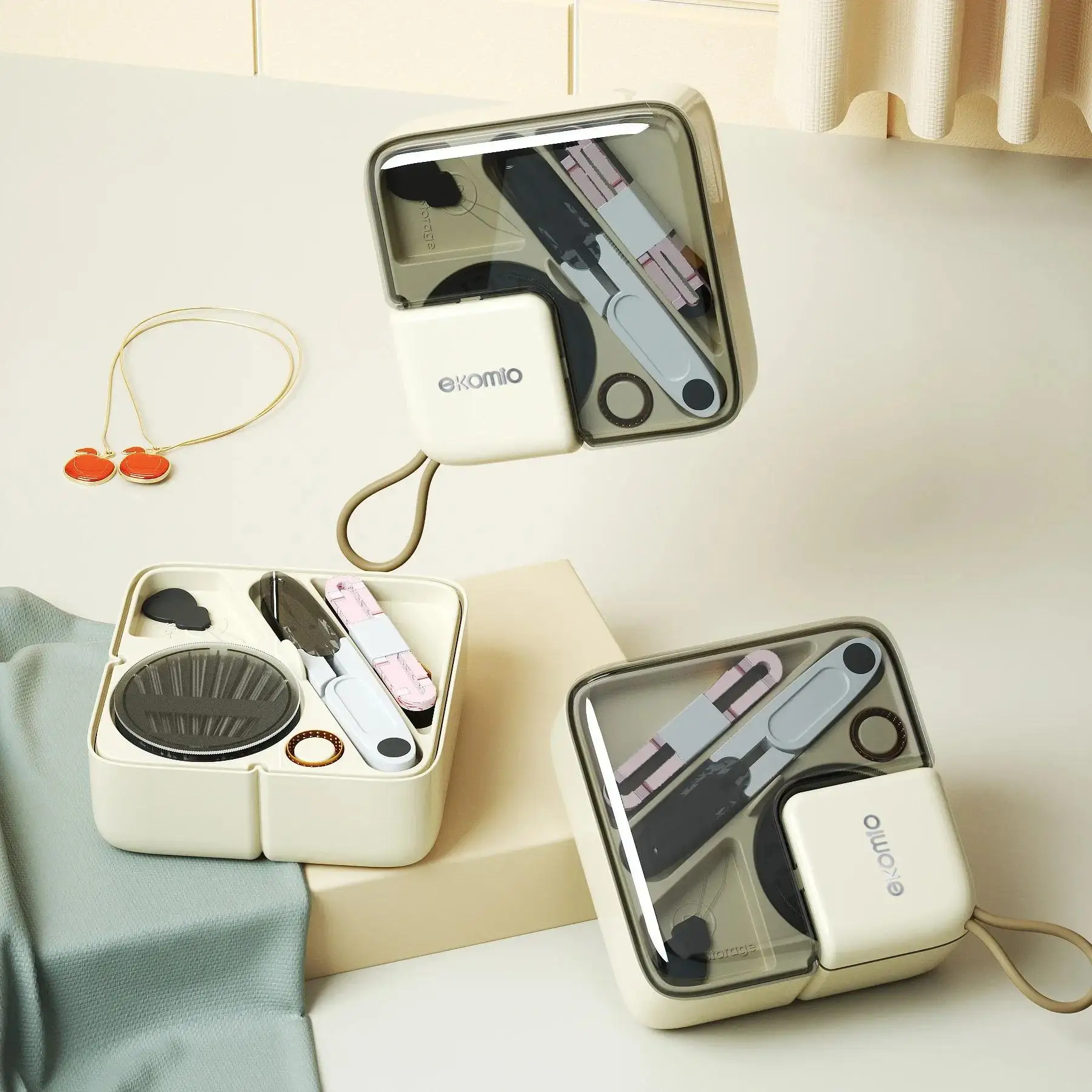 Light Luxury Sewing Box Set Multifunctional Tailor Home Sewing Kit Portable Mini Sewing Transparent Storage Box