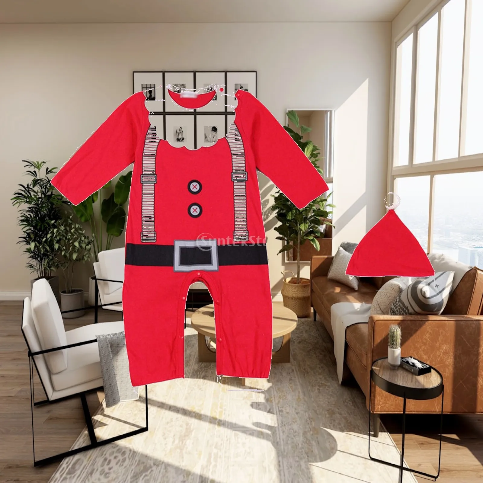 Baby Romper Set Christmas Outfit for Newborn Boy Girl Long Sleeve Cotton Jumpsuit with Hat Cute Santa Suit Winter Clothes