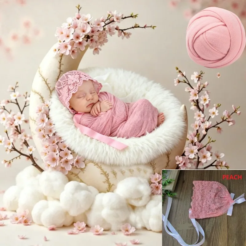 

Эластичная накидка и кружевной чепчик для фотосъемки новорожденных, комплект из 2 предметов - легкое одеяло из ангорской ткани, регулируемый чепчик с цветочной вышивкой