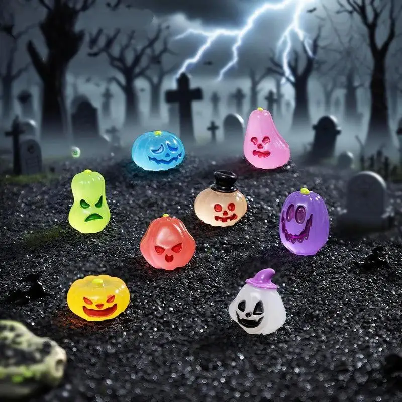 40Pcs Glow In The Dark Halloween Resin Mini Figures Mini Pumpkin Ghost Ornament DIY Fairy Garden Micro Landscape Decor