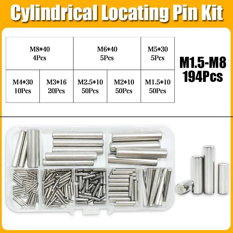 A2 304 Edelstahl-Dübelstift-Set M2 M2,5 M3 M4 M5 M6 M8 Zylinderstifte Positionierungsdübel Feste Welle Solide Sicherungsstiftstange GB119 – Detail 6