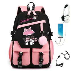 Cute Kuromi Women's Backpack High School Students School Bags Girl's USB Charging Large Capacity Daily Mochila infanti Best Gift