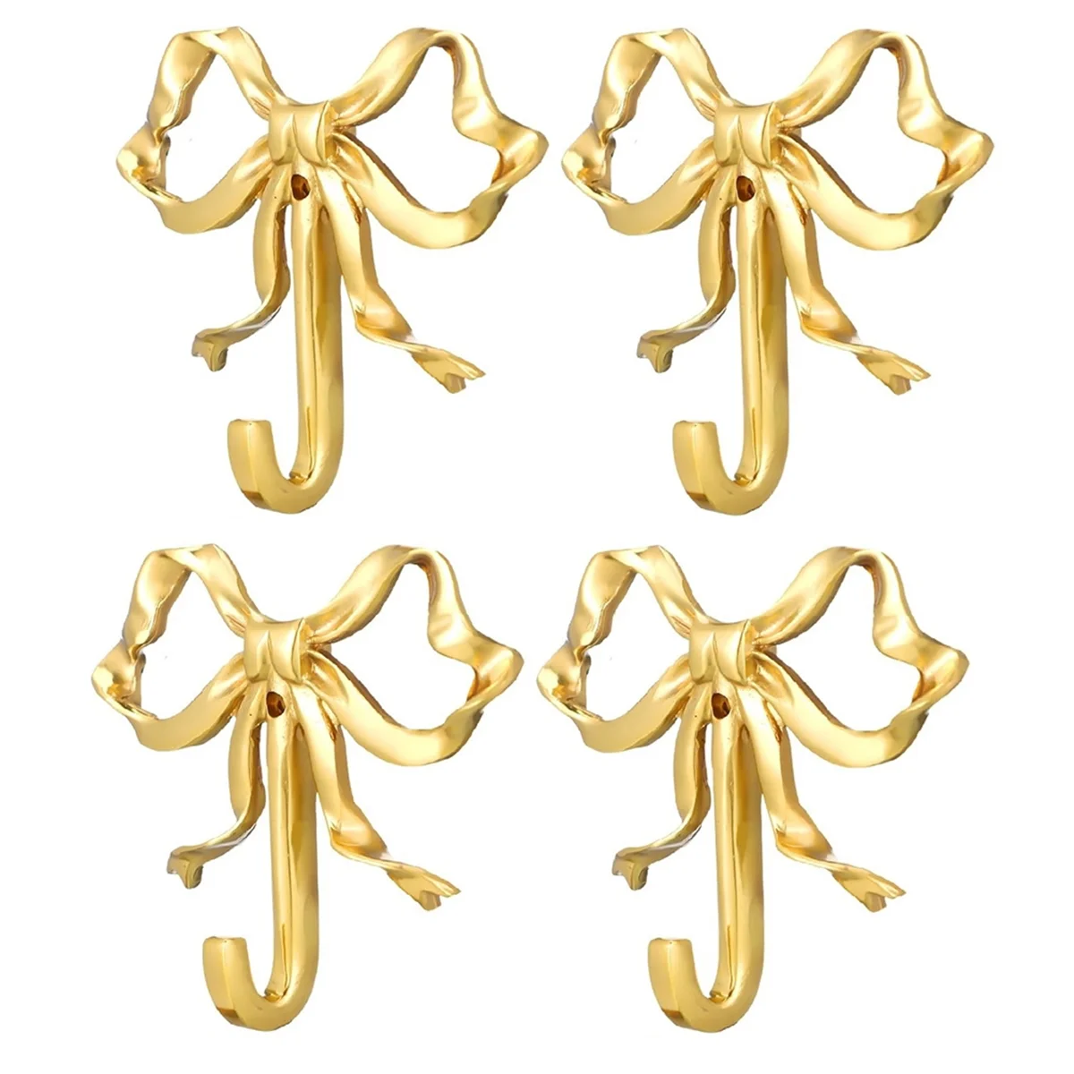 4 Pack Gold Bow-Knot Hooks Brass Bow Wall Hooks Door Hanger Towel Hooks for Home Bathroom Living Room Kitchen Decor