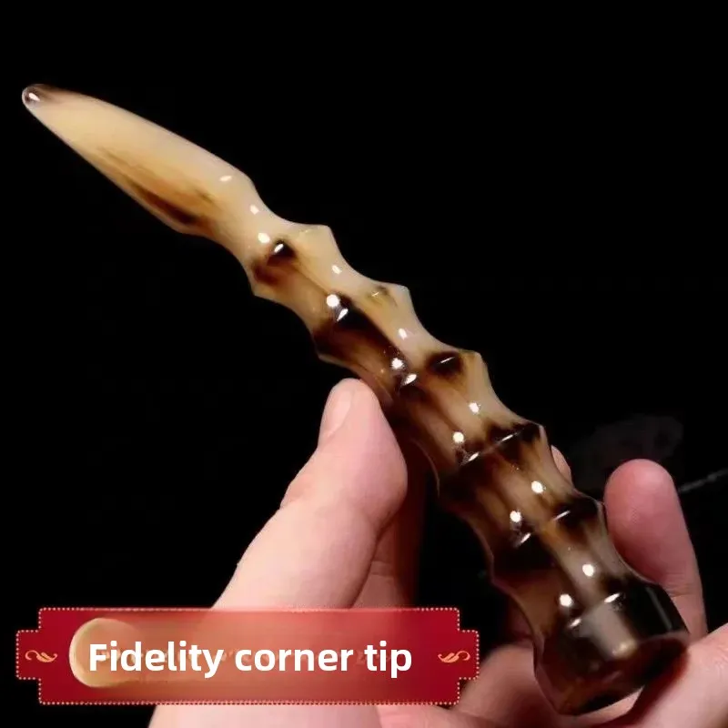 Natural Tibetan Yak Horn Pointed Ornament Handheld Piece Cultural Plaything Health Meridian Massage Acupoint Stick Gift Item