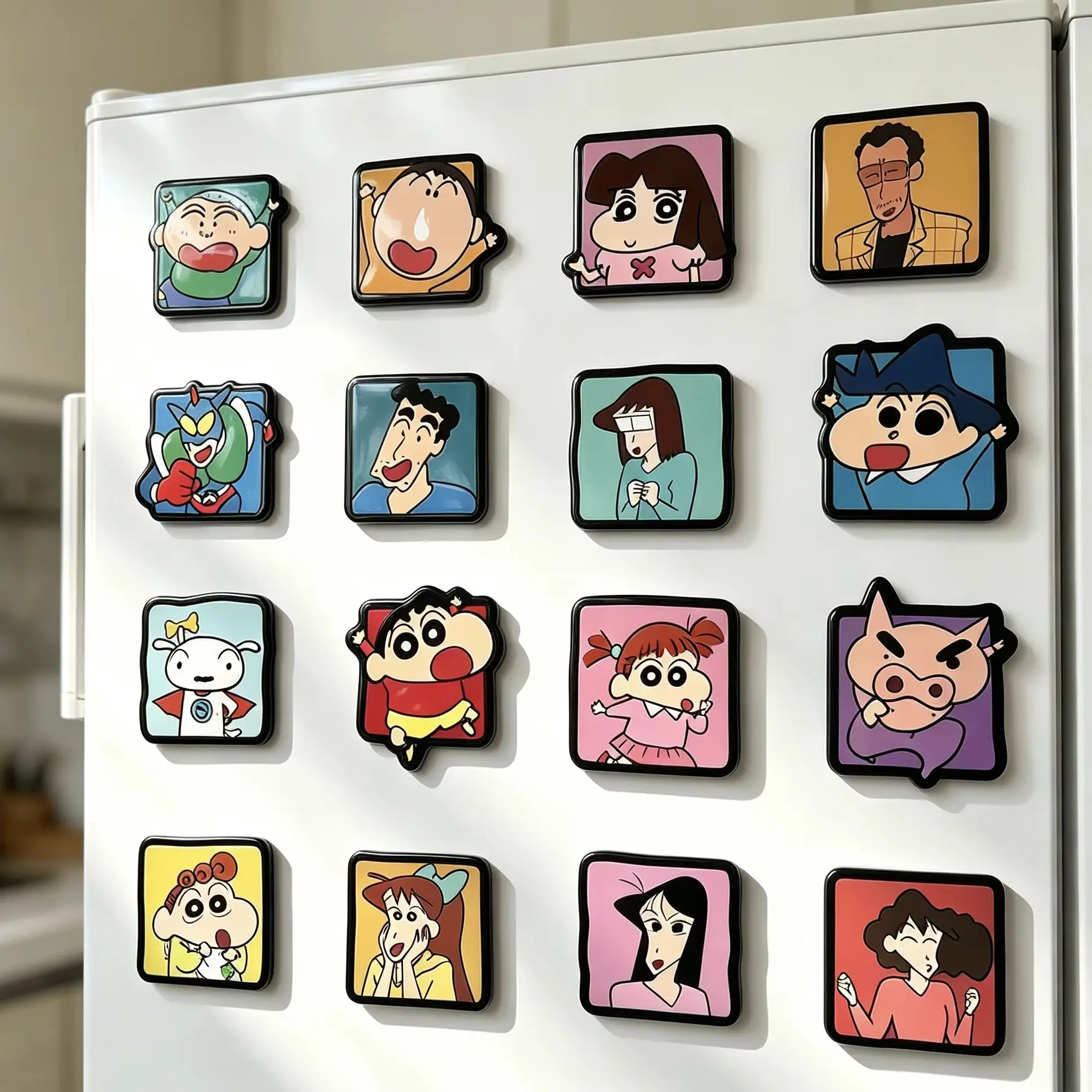 Crayon Shin‑chan 16‑Pack Fridge Magnets Vivid Anime Character Ornaments Magnetic Home Decor for Living Space Decoration