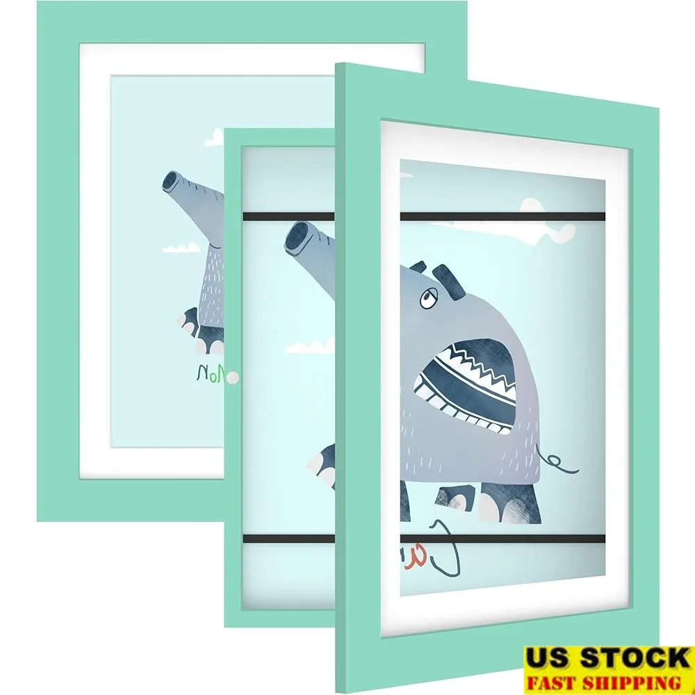 

2-Pack Teal Wooden Kids Art Frame Magnetic Closure Gallery Style Artwork Display Multifunctional Wall Decor with Easy Access