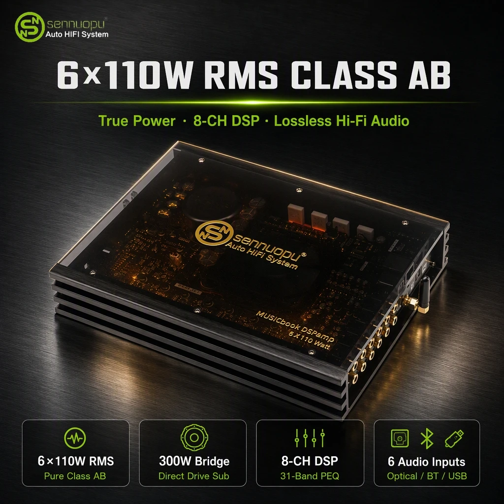 SENNUOPU Car HiFi DSP Amplifier Bridgeable 300W Subwoofer 8-CH DSP Tuning 6-Way AB Power CE