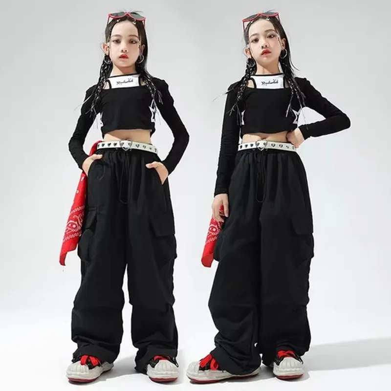 Boys Hip Hop Cool Jacket Patchwork Cargo Pants Girls Shirt teen Street Dance Clothes Sets Kids Streetwear Children Jazz Costumes