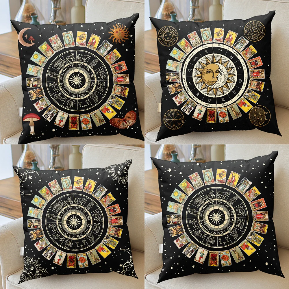 Mandala Tarot Card Throw Pillows Cushion Cover Zodiac Astrology Chart Sun Moon mushroom Sofa Home Decor Decorative Pillowcase