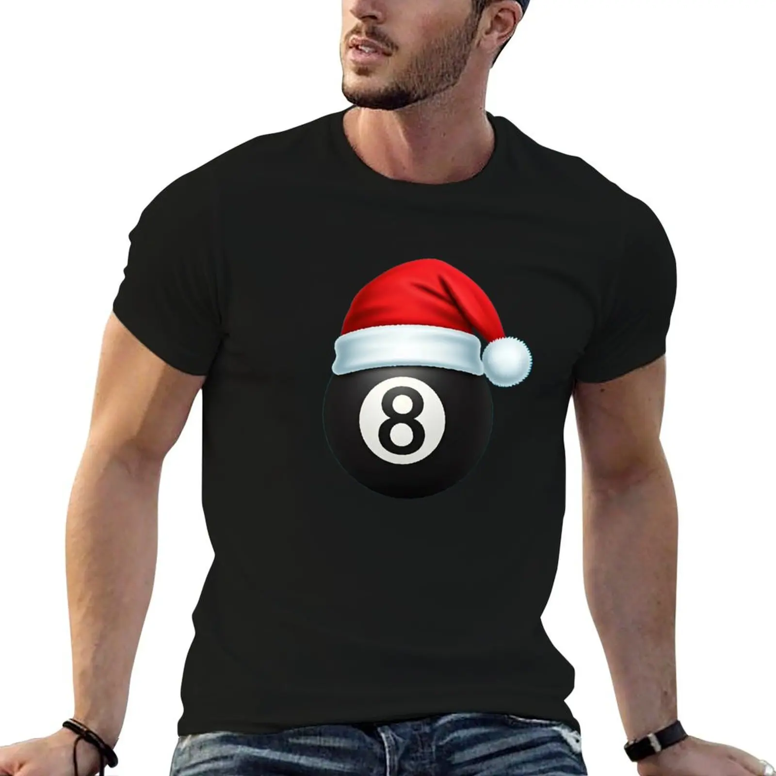 White Shirt Christmas 8 Ball Pool - Festive Billiards T-Shirt Fashion Print Casual Short Sleeve