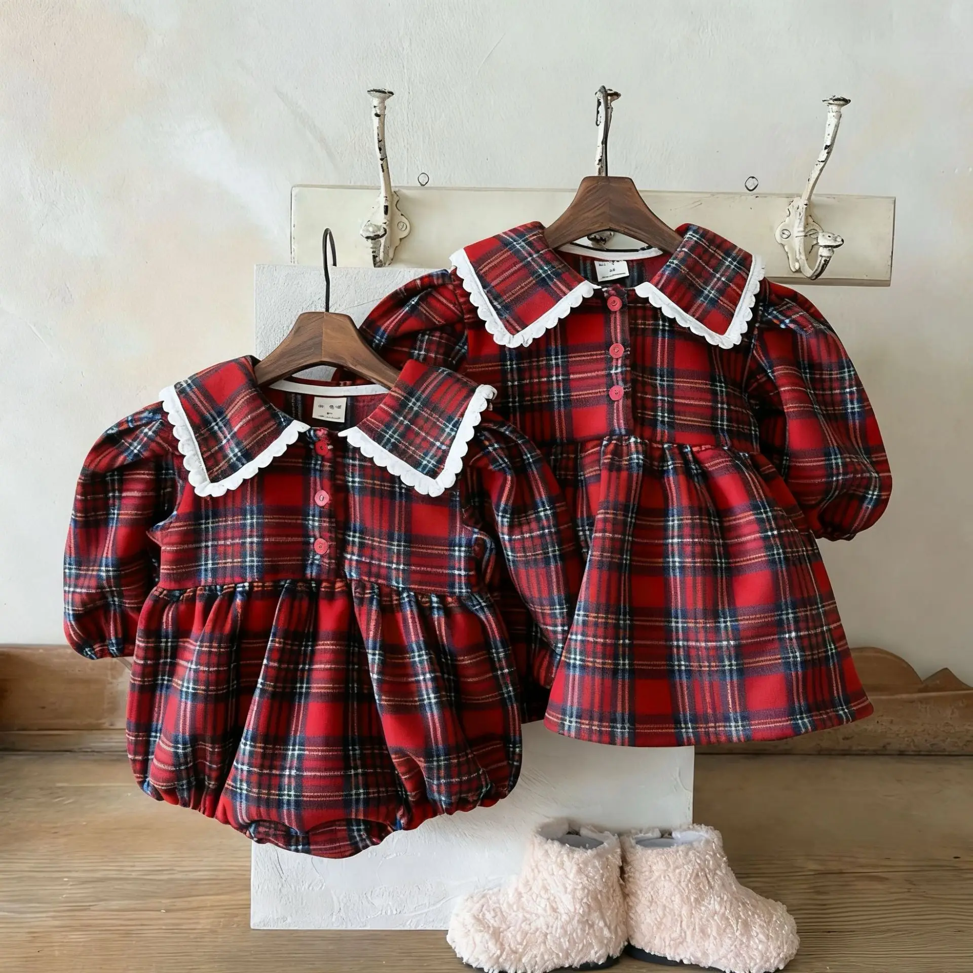 

2026 Spring New Baby Girl Long Sleeve Plaid Bodysuit Infant Girls Christmas Princess Dress Newborn Jumpsuit Toddler Clothes