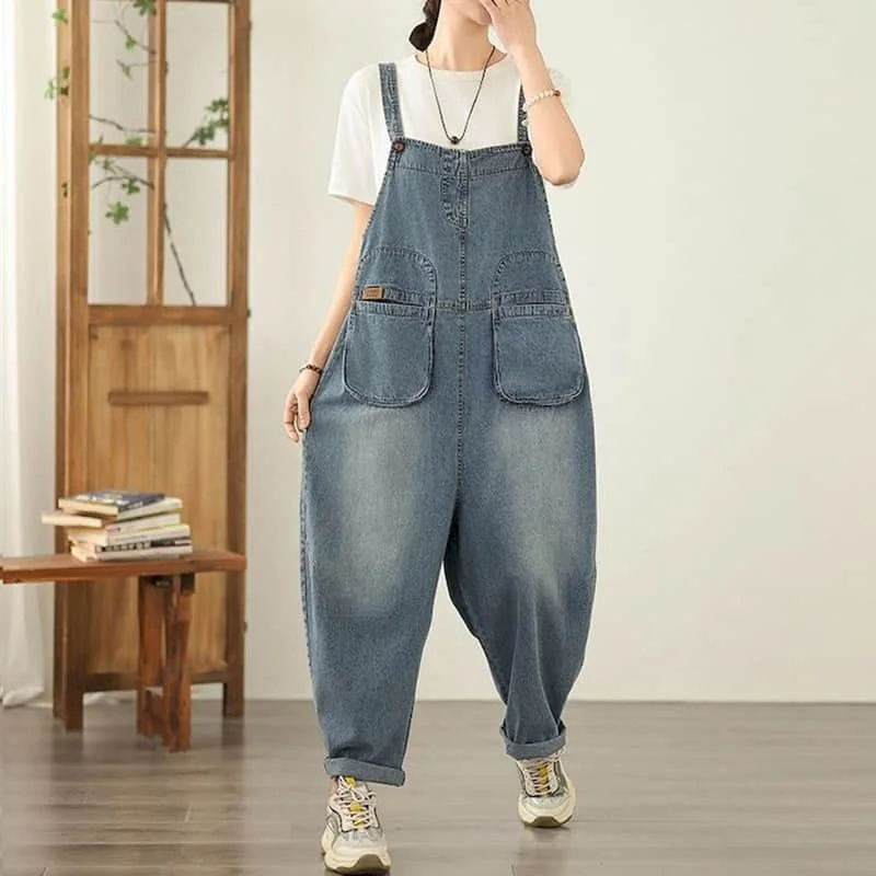 

Denim Jumpsuits Women Harem Pants Loose Overalls for Women Clothes Korean Style Vintage Playsuits Casual Minimalist Trousers