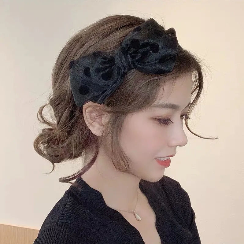 

Elegant Premium Polka Dot Bow Headband Wide Edge Simple