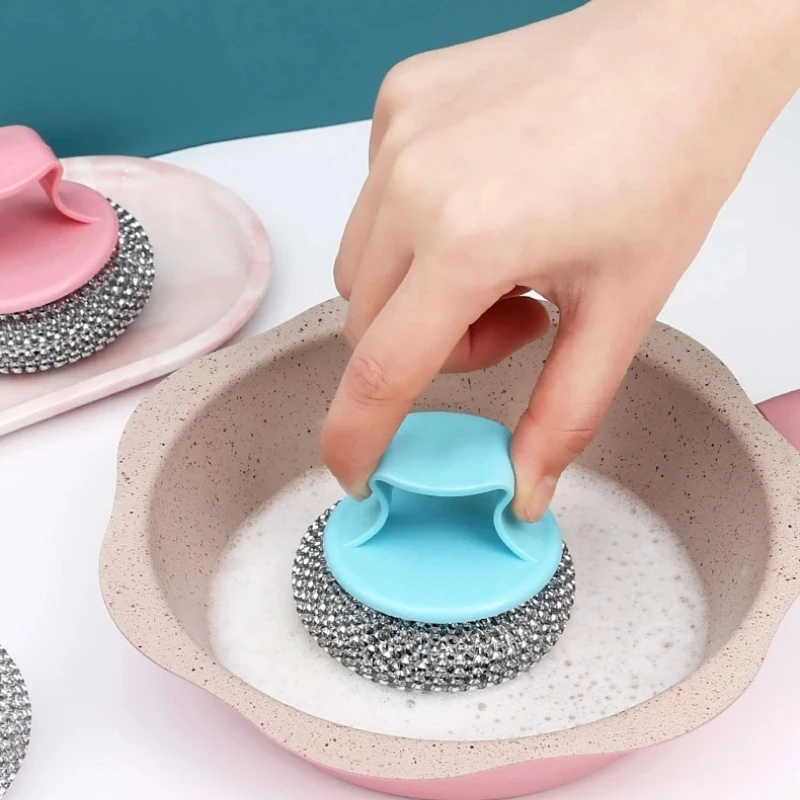 1/3/5 Pcs Kitchen Short Handled Steel Wire Ball Does Not Fall Off Washes Dishes and Pots Stainless Steel Cleaning Ball​
