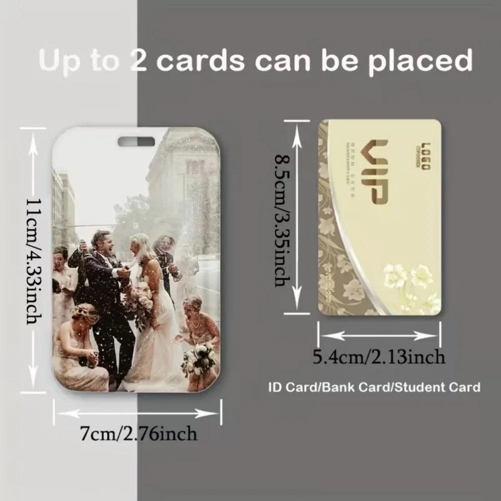 Sliding Design Card Holder Match Short Strap Support DIY Customizable Photo Protect Cover Compatible ID ATM Student Work Permit