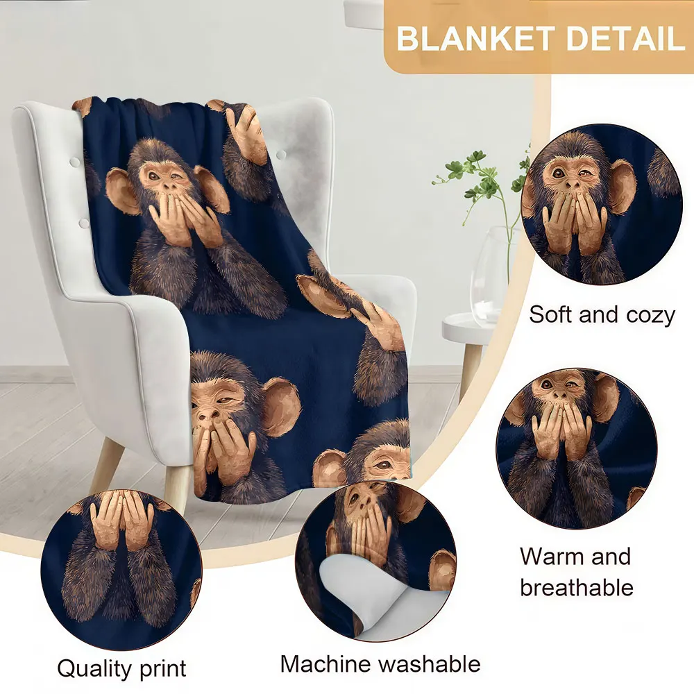 Cover Mouth Monkey Soft Warm Flannel Blanket Lightweight Cozy Christmas Halloween Home Decor Room