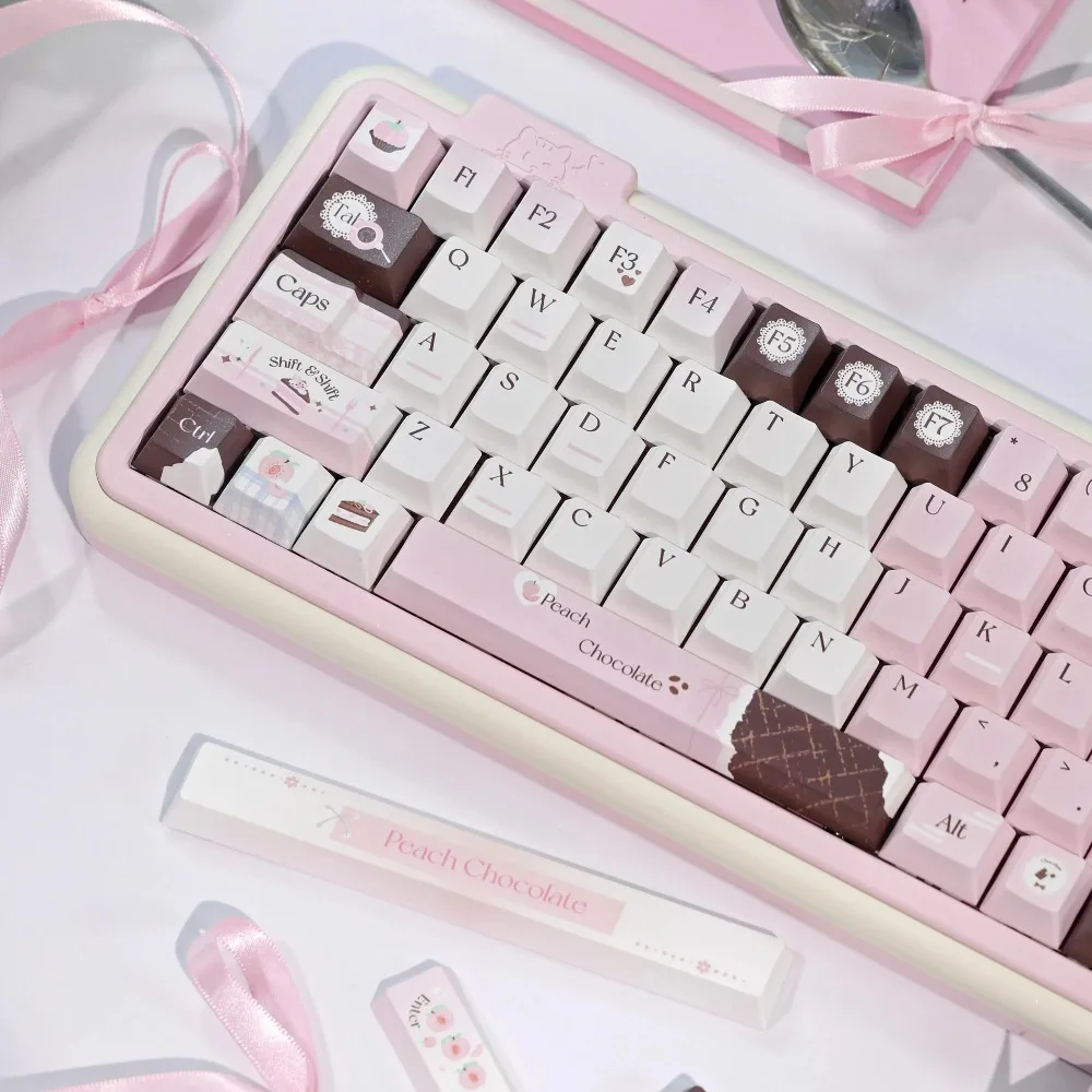 Pink Chocolate Keycaps Cherry Profile PBT Hot Sublimation FOA Theme 149/130 Keys MX Switch Cute Mechanical Keyboard Accessories