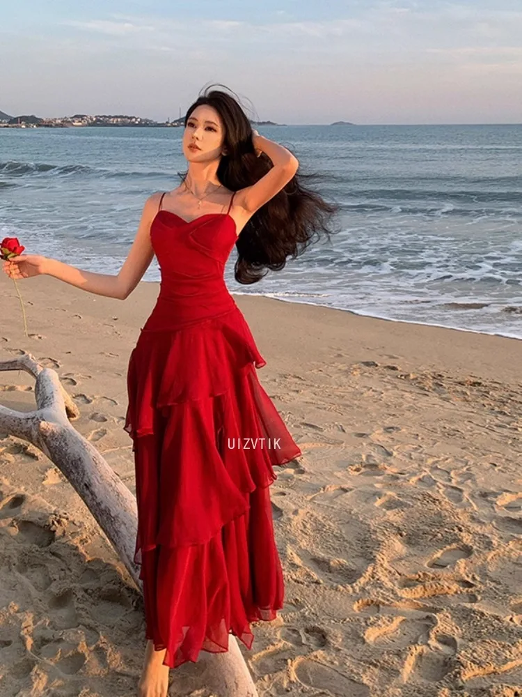 Vestidos largos elegantes con volantes para mujer, vestido Sexy de fiesta de cumpleaños con hombros descubiertos, corte en A, informal, para sesión de fotos, bata nueva para mujer