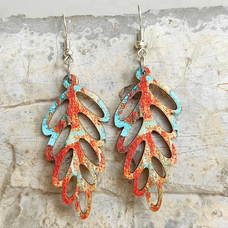 Fantastic Art Hollowed-out Leaf Earrings Retro Colored Bohemian Leaf Root Wood Earrings For Women Jewelry Accessories Wholesale