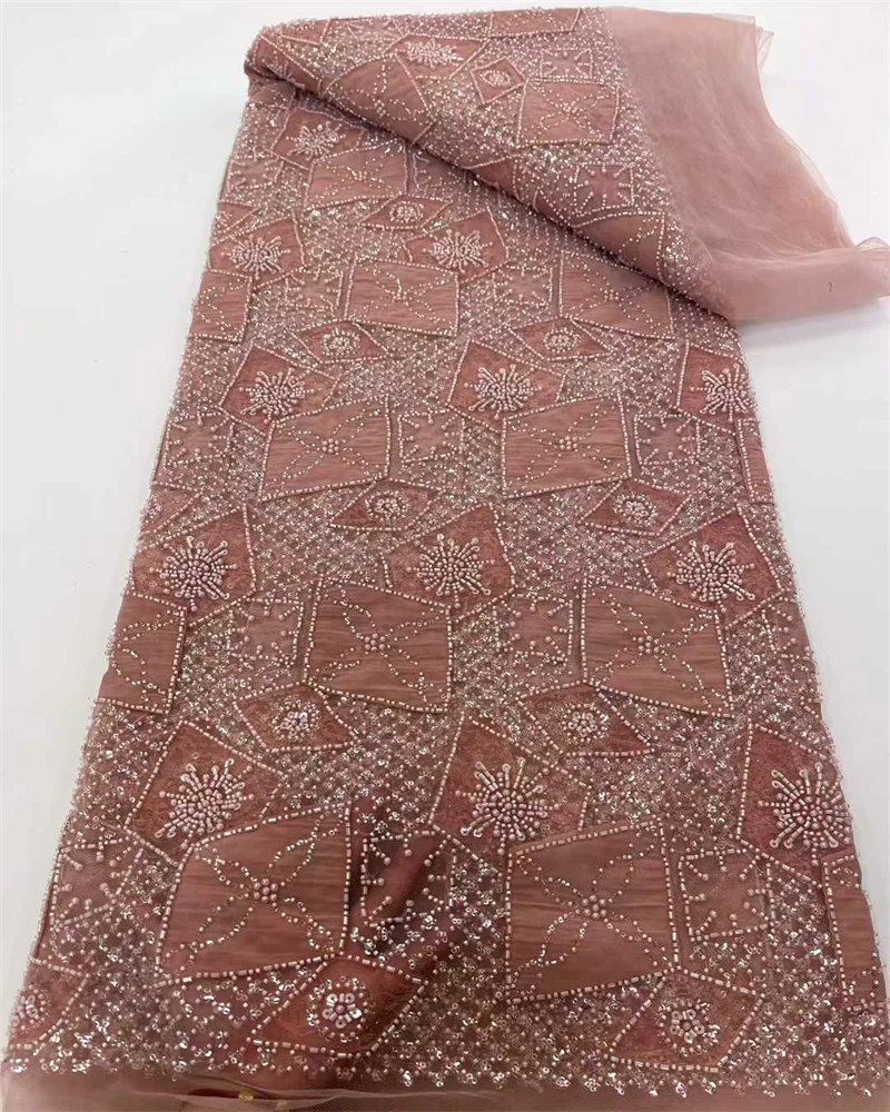 High-Quality Beaded Lace Fabric French Mesh with Sequins African Bridal Net Fabric 2025 Style for Wedding Dresses And Special Oc