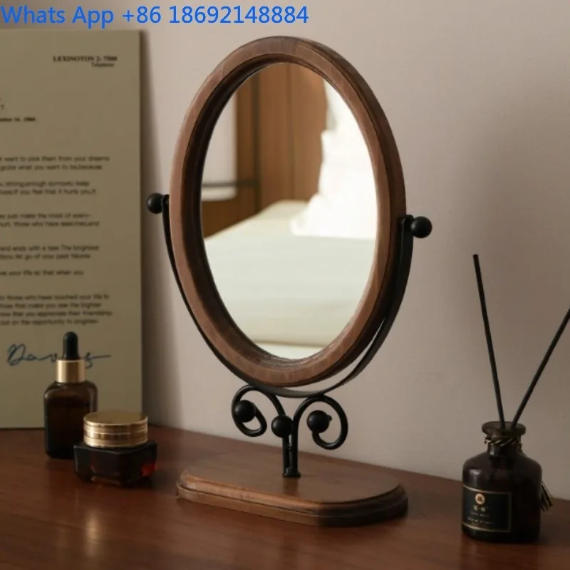 

Винтажное настольное зеркало для спальни из массива дерева, домашнее настольное деревянное вращающееся косметическое зеркало в китайском стиле