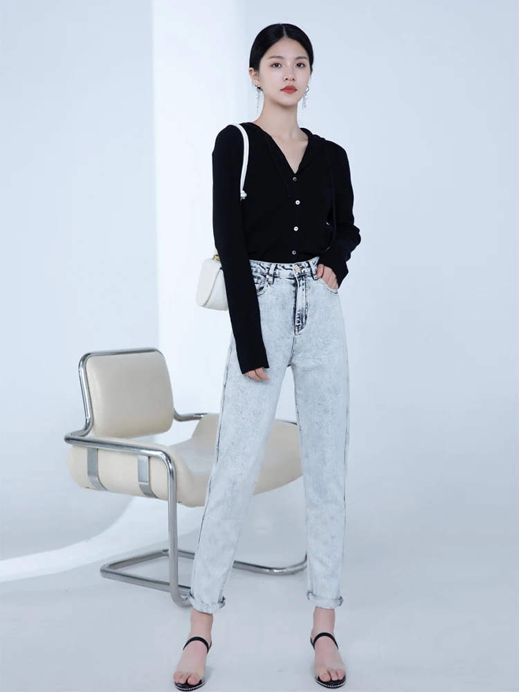 

Retro Heavyweight High Waist Cone Denim Jeans Snowflake Waed Spring Summer Autumn Winter Ladies Jeans Cleanfit Sle KZ0003