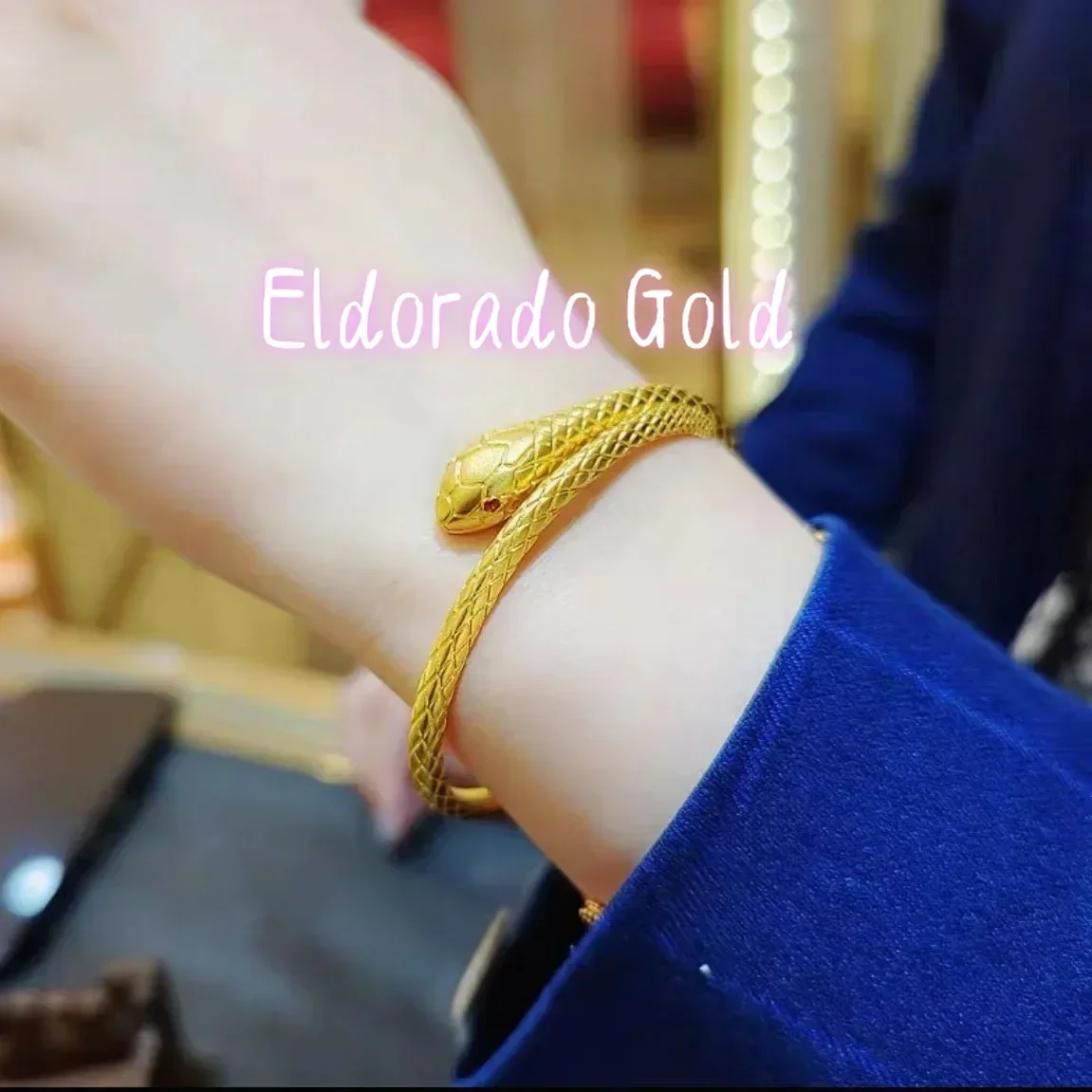 

Eldorado Gold 9999 24K real gold personalized snake bracelet, ancient Egyptian style women's open loop bracelet real gold brace