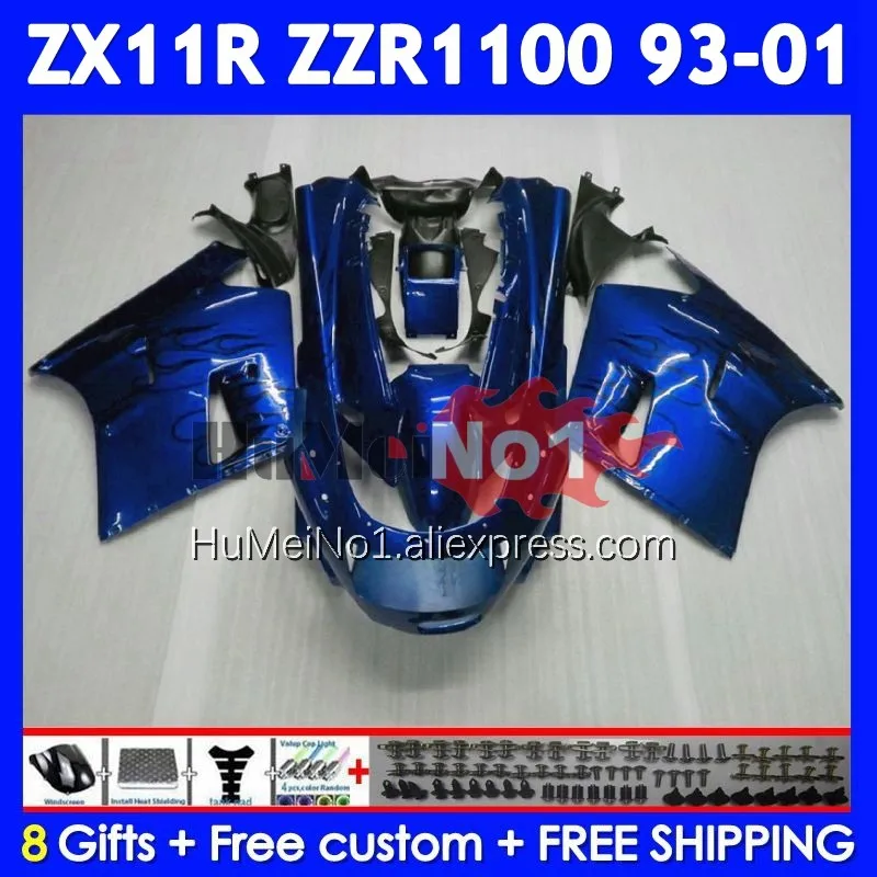 ZZR1100 For KAWASAKI NINJA ZX 11R Blue&flames ZX11 R 93 94 95 96 97 223No.114 ZX-11R ZX11R ZZR 1100 1998 1999 2000 2001 Fairing