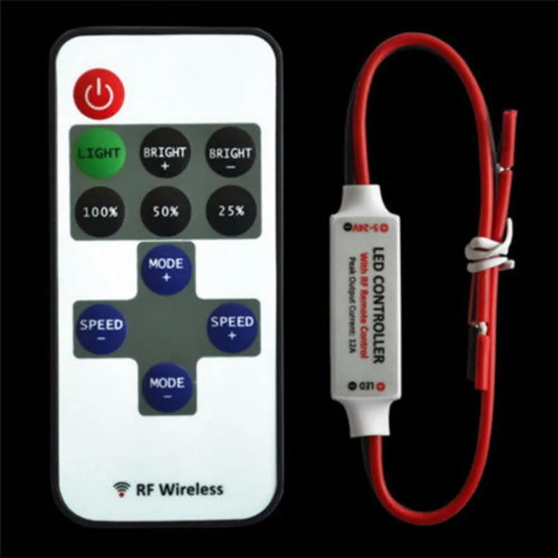 12V RF Wireless Remote Dimmer Switch for LED Strip Lights Features 10 Levels of Brightness and Speed Adjustments