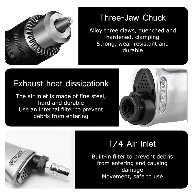 مثقاب هواء احترافي 3/8 بوصة مثقاب هوائي عالي السرعة أداة دوران قابلة للعكس للحفر على الجدران والأرضيات ولوحة الحديد وما إلى ذلك