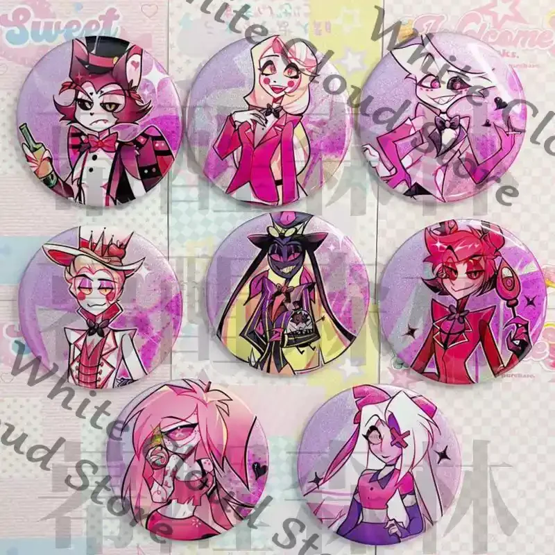 Anime Hazbin Hotel Alastor Charlie Morningstar Husk Cosplay Doujin Signboard Acrylic Stand Cartoon Color Paper Badge Keychain - view 3
