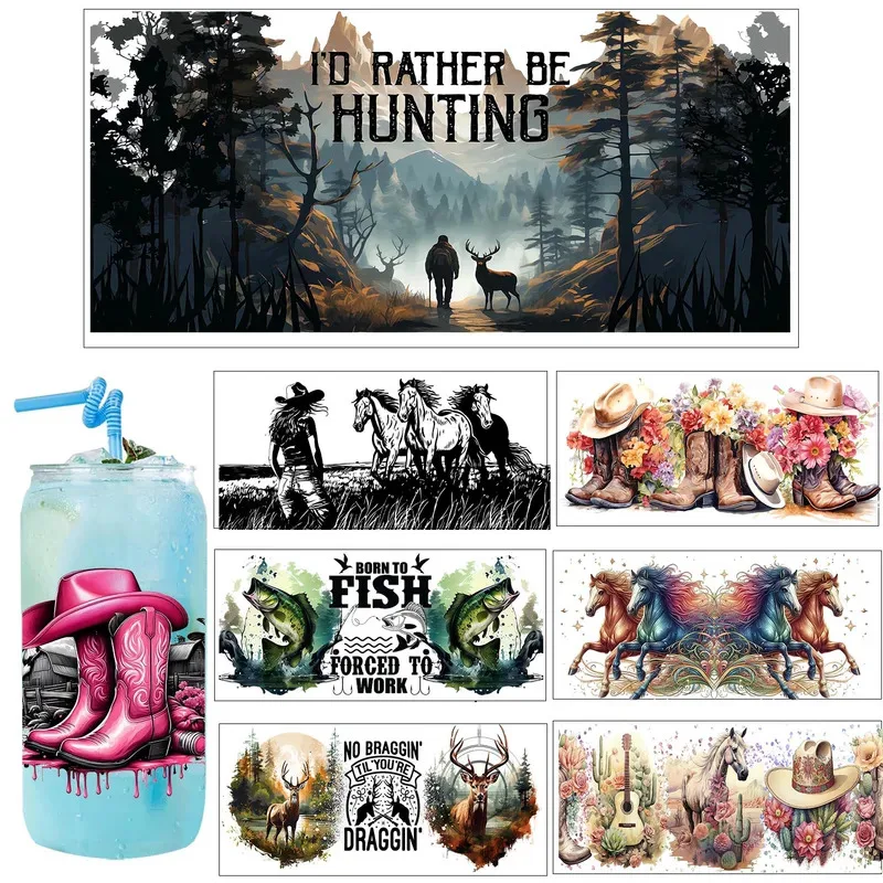 Outdoor cow girl style easy peel waterproof Party DIY Decals 3D transfers uvdtf tumbler seal stickers 16oz uv dtf cup wraps