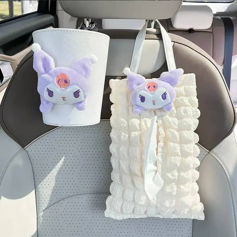 New Car Tissue Box Temperament Puff Grid Car Seat Hanging Paper Drawer Cartoon Cinnamoroll Car Tissue Drawer