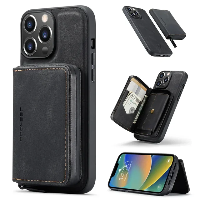 Odpinany magnetyczny portfel skórzany pokrowiec na iPhone'a 11 12 13 14 15 Pro Max Mini XS XR 7 8 SE Coin Bag Card Pocket Para