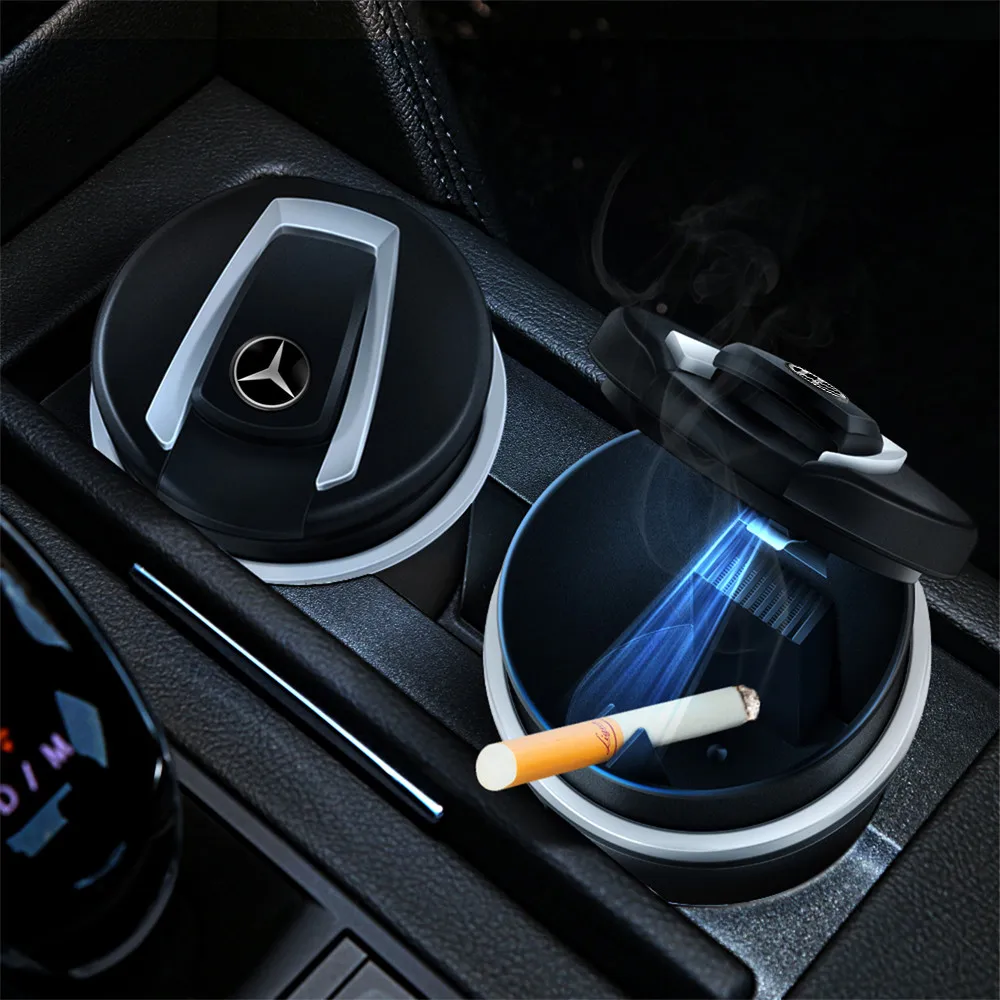 Car Trash Bin Storage Box High Flame Retardant LED Smell Proof Ashtray For Mercedes Benz W164 W168 C180 E320 A200 AMG W203 W204 