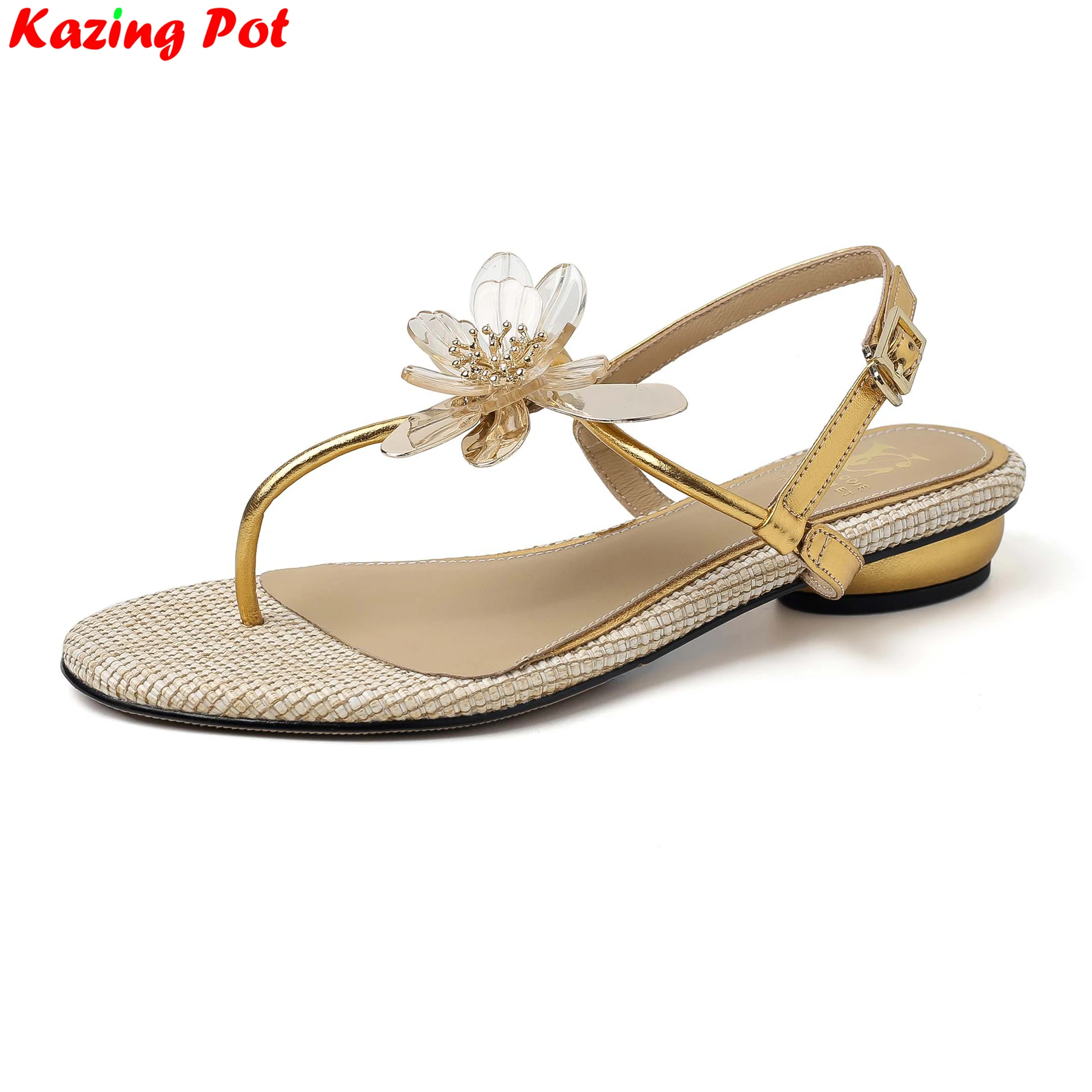 

Cow Skin Low Heels Flip Flops Rhinestone Summer Shoes Office Lady Dating Elegant Slingback Concise Brand Modern Women Sandals