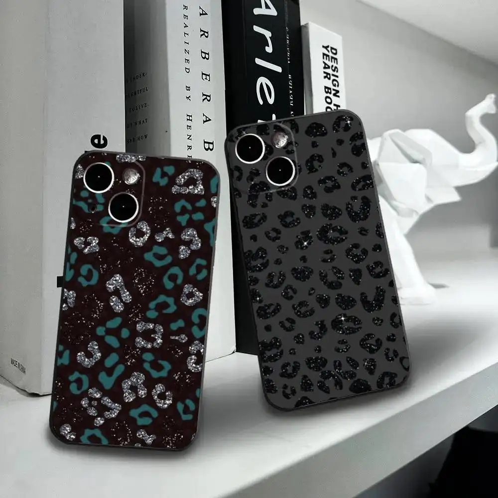 

Leopard Print Black Phone Case For iPhone16,15,14,13,12 Mini 11 Pro XR,X,XS,MAX 7,8 Plus Silicone Cover Soft Black
