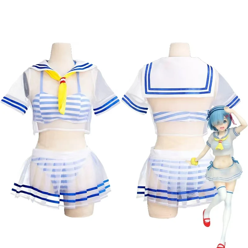 

Re:Zero Starting Life in Another World Rem Inspired Sailor Swimsuit Cosplay Costume Full Set for Women Anime Beach Party Outfit