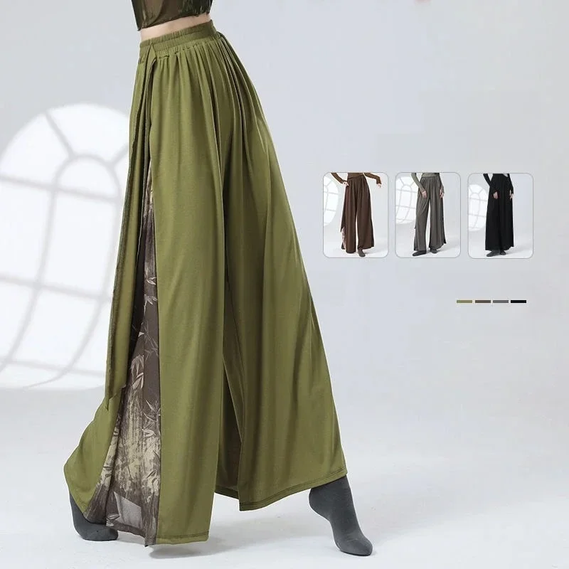 

2025 новые свободные брюки в китайском стиле с чернильным принтом, современные и классические танцевальные повседневные брюки, модный дизайн, лоскутные брюки