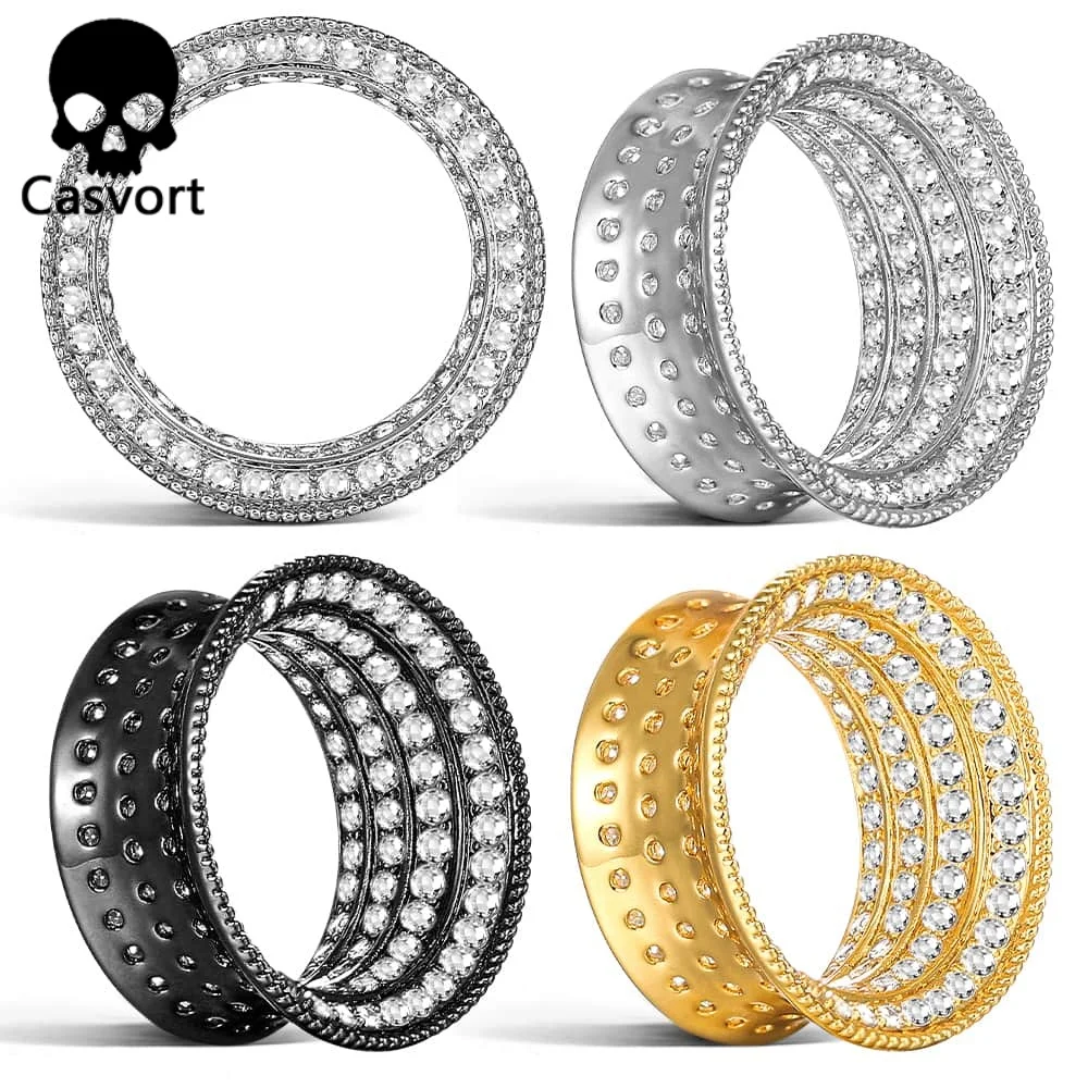 Casvort Sparkling Luxurious Round Ear Gauges Tunnels Expander Stretcher Piercing Women Body Men Jewelry New Arrival Gift
