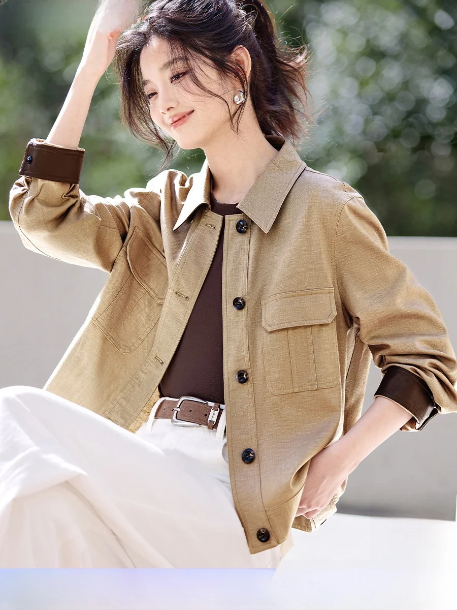 

Color Blo Jaet Outerwear by Mo Han Mei Spring 2026 New Loose Fit Women's Workwear Stand Size Fake Linen Barn Sle