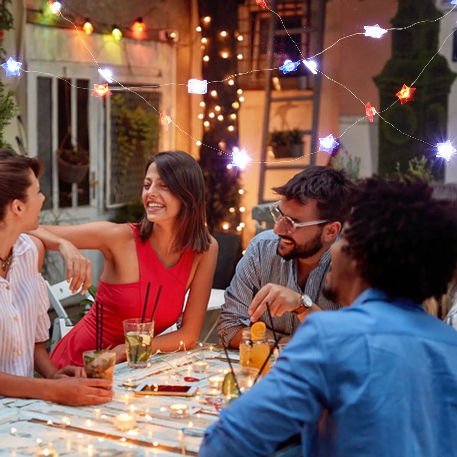 

Operated American Flag Star String Lights Patriotic Design Fourth of July Decoration Outdoor Party Light Memorial Day