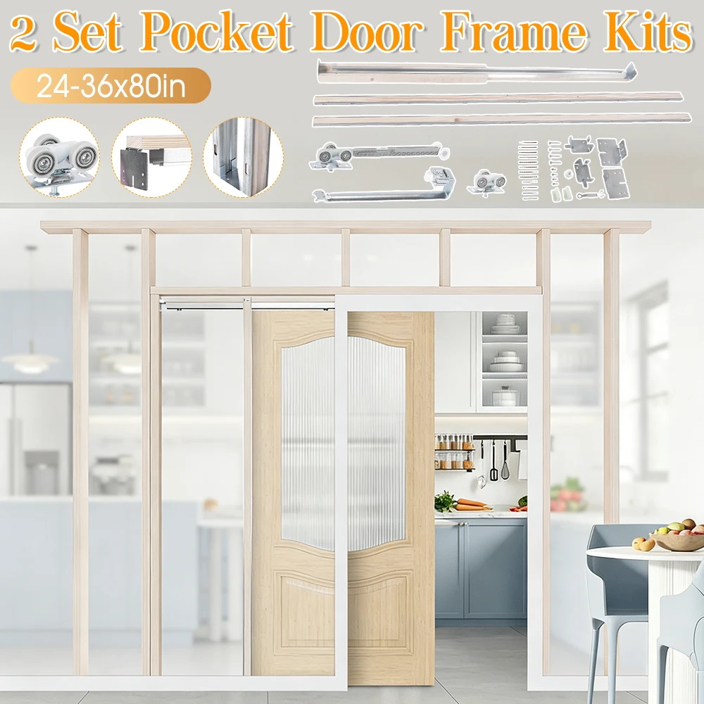 

Комплект из 2-х комплектов фурнитуры для раздвижных дверей с механизмом плавного закрывания на 220 фунтов, система каркаса для раздвижных дверей, плавное и бесшумное открывание, простая установка.