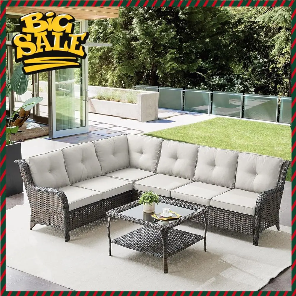 

BestsellerBestsellerL-Shaped Sectional Outdoor Sofa Set with Coffee Table, 3-Piece Wicker Patio Furniture with Beige Cushions
