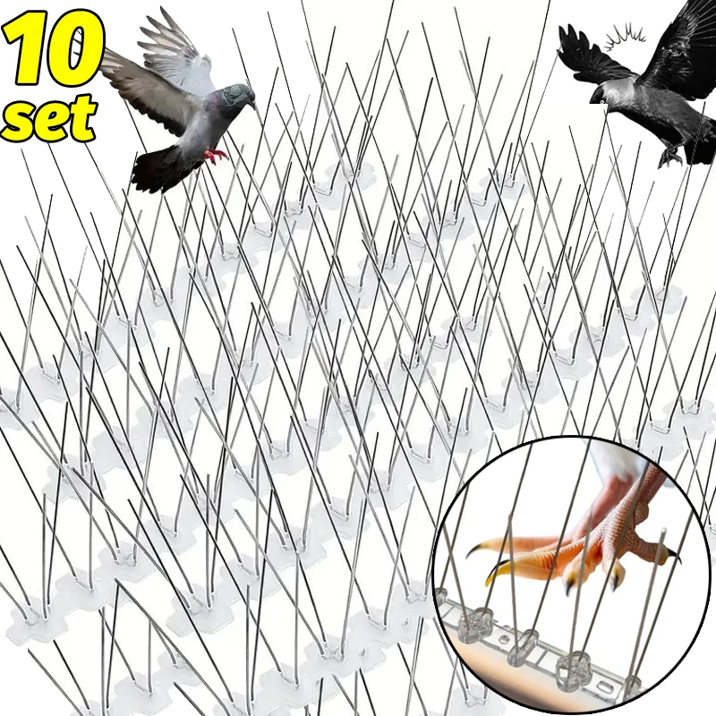 

Stainless Steel Bird Repeller Pigeon Spikes Deterrent Wire Spikes Anti Bird Squirrel Cat Repellent for Balcony Roof Garden Fence