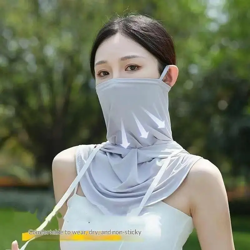 Eisseiden-UV-Schutz-Gesichtsmaske mit breiter Krempe, atmungsaktiv, für Radfahren, Wandern, Strand und Reisen – Detail 4