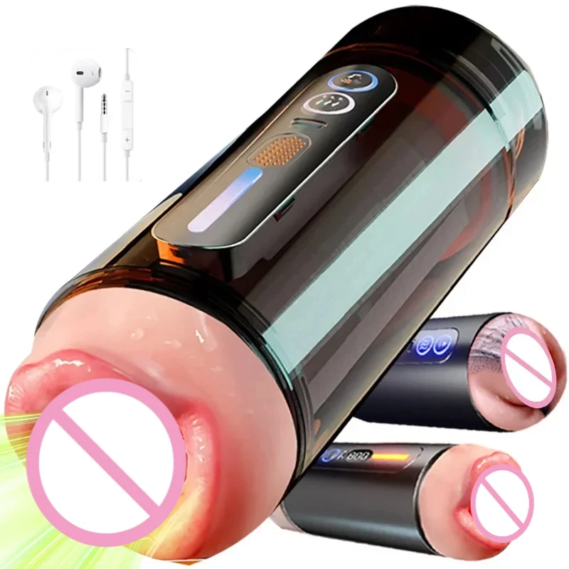 Hot-Selling Automatic Male Lifelike Double Penetration Channel Vibration Deep Throat Vagina Heating Voice Pocket Cat Adult S